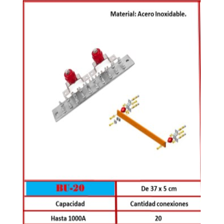 Barra de Unión BU-20 | Tierra Física 20 Conexiones